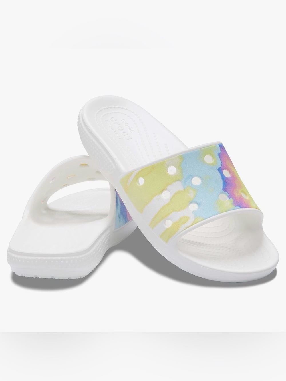 Crocs Rainbow Tie-Dye White Slides Sandals M6 W8 - Picture 1 of 8